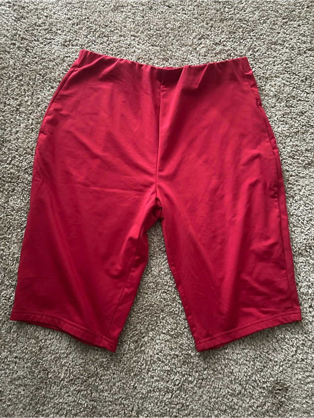 Red High-Waisted Biker Shorts - Elastic Waistband size XL